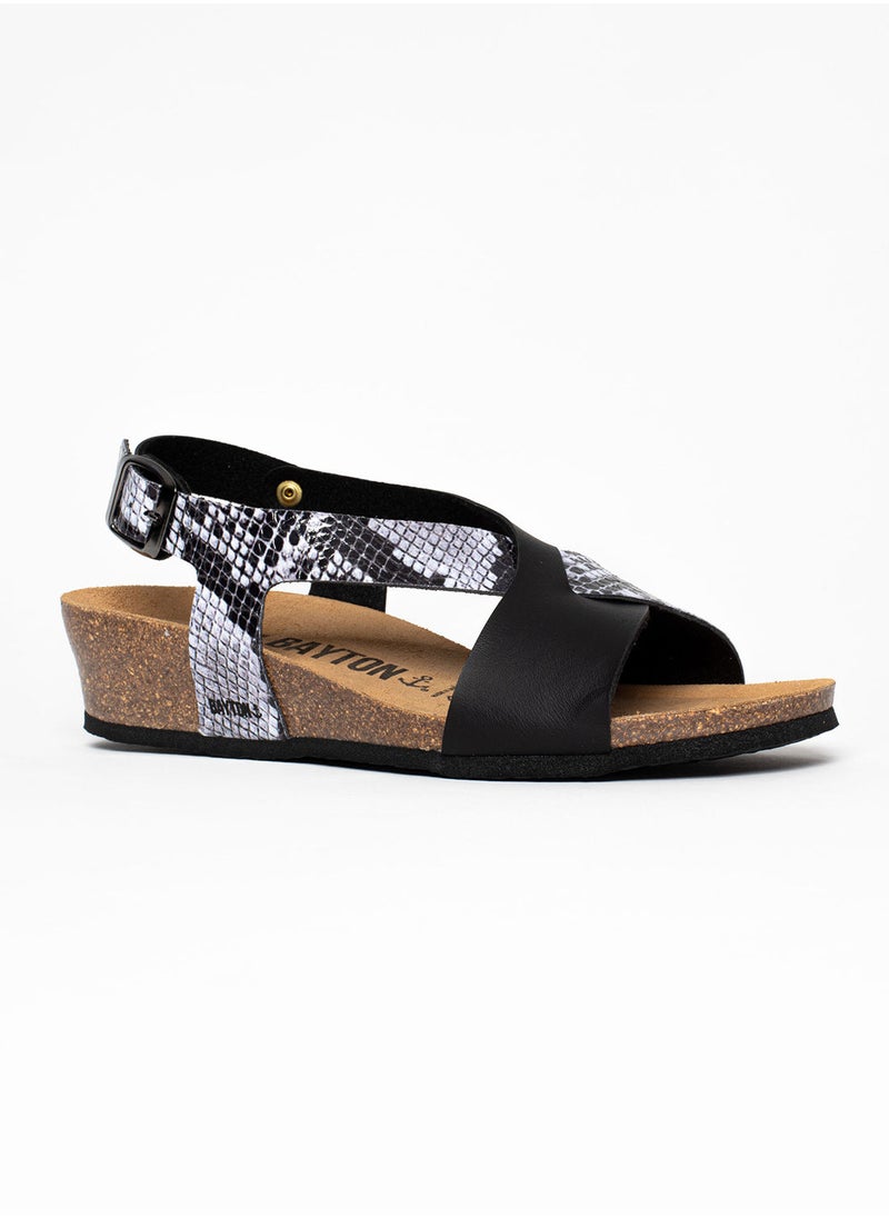 BAYTON - Salamanque Black Wedge Sandals - Image 1