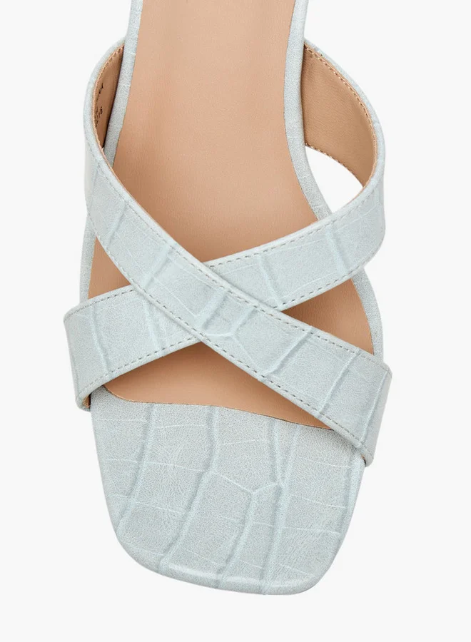 Flora Bella By Shoexpress Women's Textured Cross Strap Slip-on Sandals with Kitten Heels