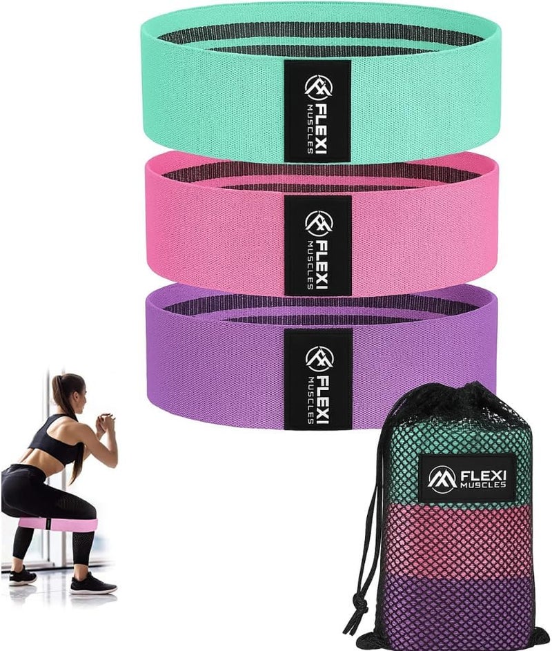 Flexi Muscles Fabric Booty Bands – 3-Level Resistance Bands for Home & Gym Fitness - Image 1
