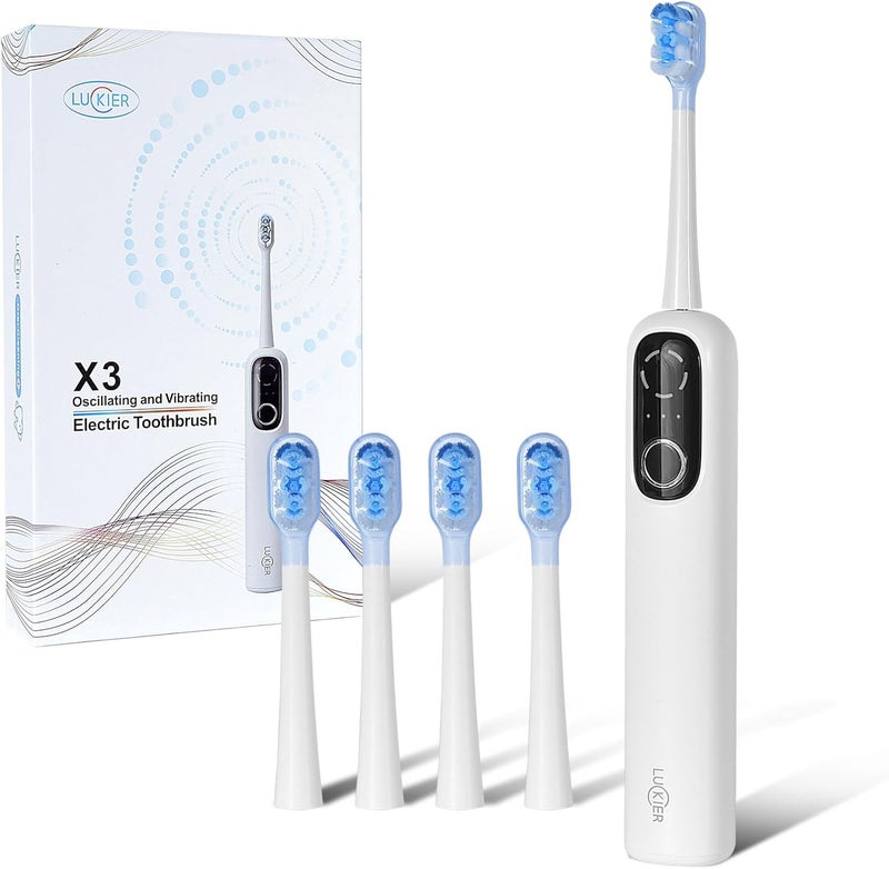 LUCKIER Electric Toothbrush – 60° Left-Right Swinging Motion, 5 Cleaning Modes, 3 Intensity Levels, 4 Replaceable Brush Heads, IPX7 Waterproof, USB Rechargeable – for Home & Travel - Image 1