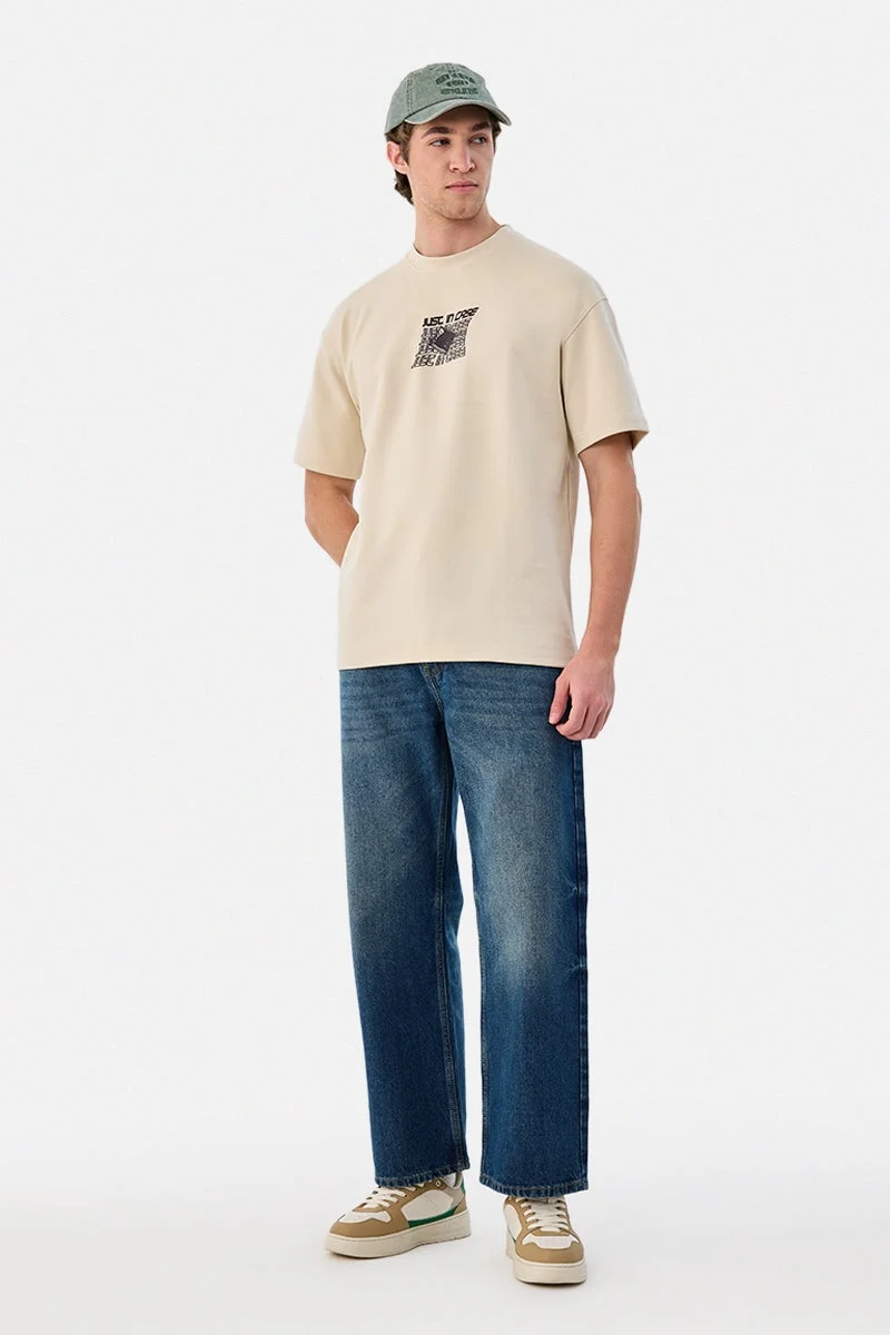 سنيتش Off White Graphic Half Sleeve Oversized Streetwear T-Shirt