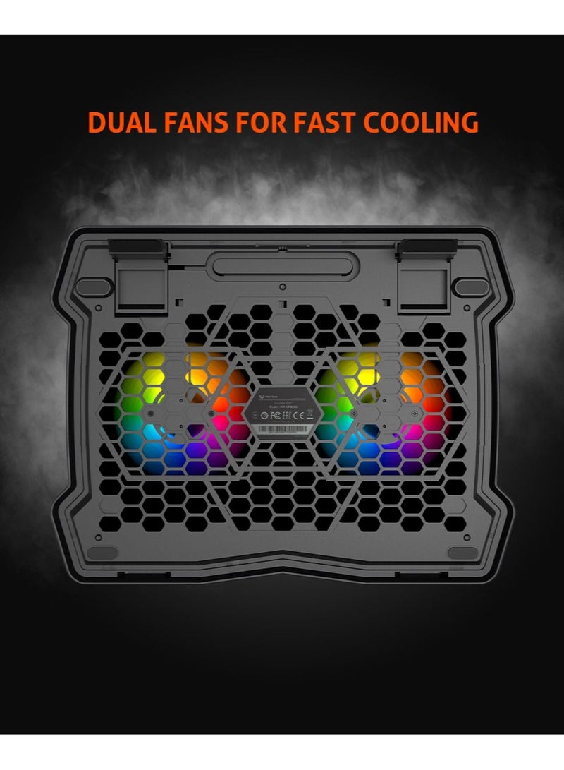 Laptop Gaming Cooling Pad 9-14Inch 2 Fan Dual USB LED Illuminated Lightweight Quick Cooling Aluminum Alloy Grid with Foldable Stand