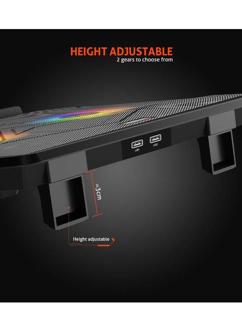 Meetion Laptop Gaming Cooling Pad 9-14Inch 2 Fan Dual USB LED Illuminated Lightweight Quick Cooling Aluminum Alloy Grid with Foldable Stand  - Image 5