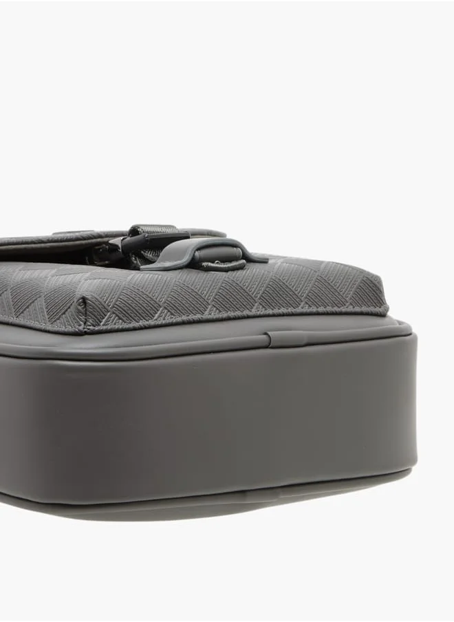 دوتشيني Mens Textured Crossbody Bag With Detachable Strap And Zip Closure