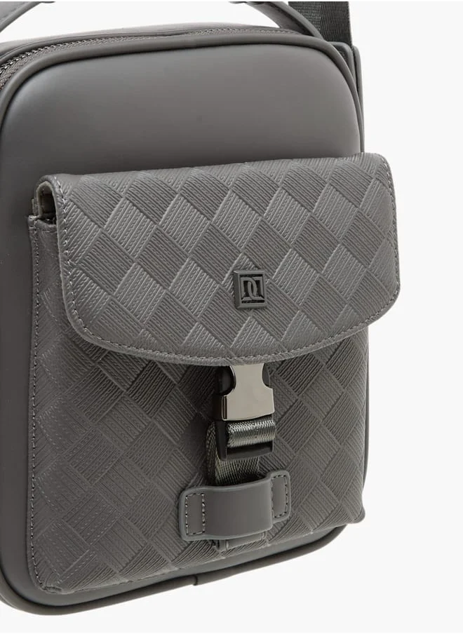 دوتشيني Mens Textured Crossbody Bag With Detachable Strap And Zip Closure