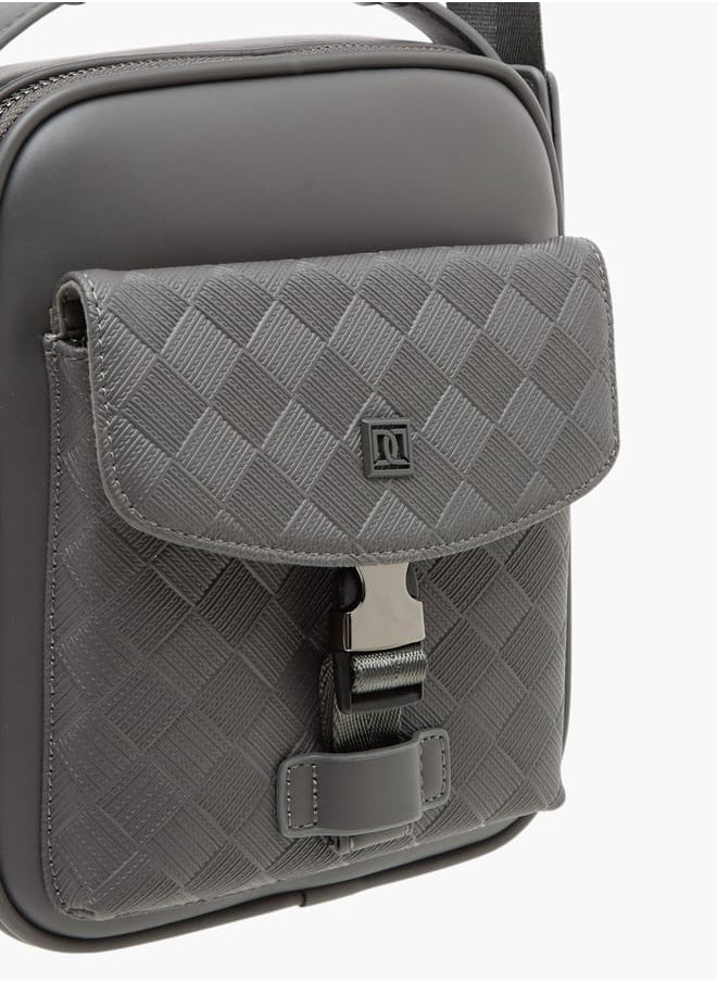DUCHINI Mens Textured Crossbody Bag With Detachable Strap And Zip Closure  - Image 4