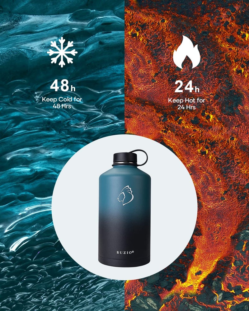 BUZIO 1 Gallon Water Bottle Insulated with Straw Lid, 128oz Large Water Jug Stainless Steel Metal Vacuum Water Flask Leak Proof 18/8 Food Grade Thermo Mug Keep Cold 48H & Hot 24H, Indigo Crush - Image 2