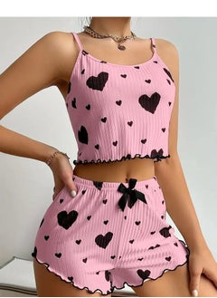 Generic Womens pajamas set with a heart print - short blouse - comfortable shorts - pyjama for girls -  Sleepwear - Pyjamas for Ladies  - Image 4