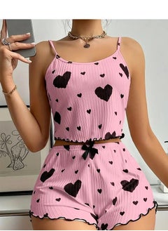 Generic Womens pajamas set with a heart print - short blouse - comfortable shorts - pyjama for girls -  Sleepwear - Pyjamas for Ladies  - Image 1