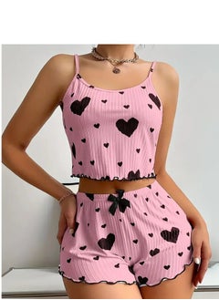 Generic Womens pajamas set with a heart print - short blouse - comfortable shorts - pyjama for girls -  Sleepwear - Pyjamas for Ladies  - Image 2
