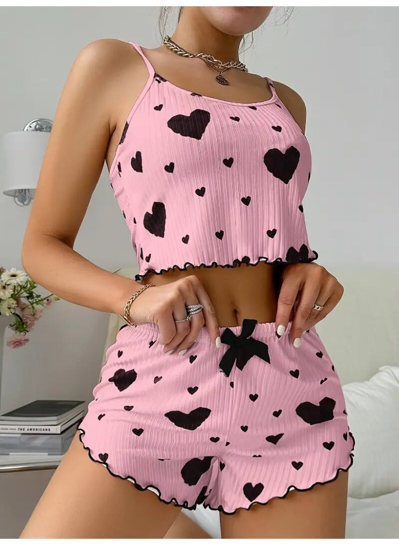 Womens pajamas set with a heart print - short blouse - comfortable shorts - pyjama for girls -  Sleepwear - Pyjamas for Ladies - Image 4