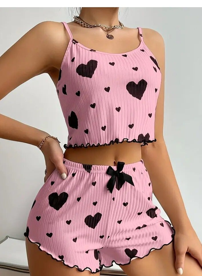 Womens pajamas set with a heart print - short blouse - comfortable shorts - pyjama for girls -  Sleepwear - Pyjamas for Ladies - Image 5