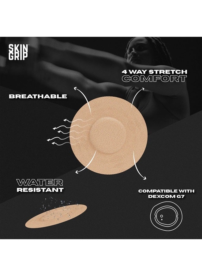SKIN GRIP Adhesive Patches for Dexcom G7 CGM – Waterproof & Sweatproof Adhesive for 10-14 Days, Pre-Cut Adhesive Medical Tape, Continuous Glucose Monitor Sensor Cover – 20 Pack, Tan - Image 2