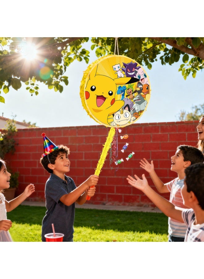 FRUITFUL PARTY Pikachu Round Pinata, Pokemon Party Pinata Bundle - Large Electric Mouse Pinata, Pokemon Battle Party Game Decorations Party Stick etc Pikachu Pinata Birthday Party Supplies - Image 4