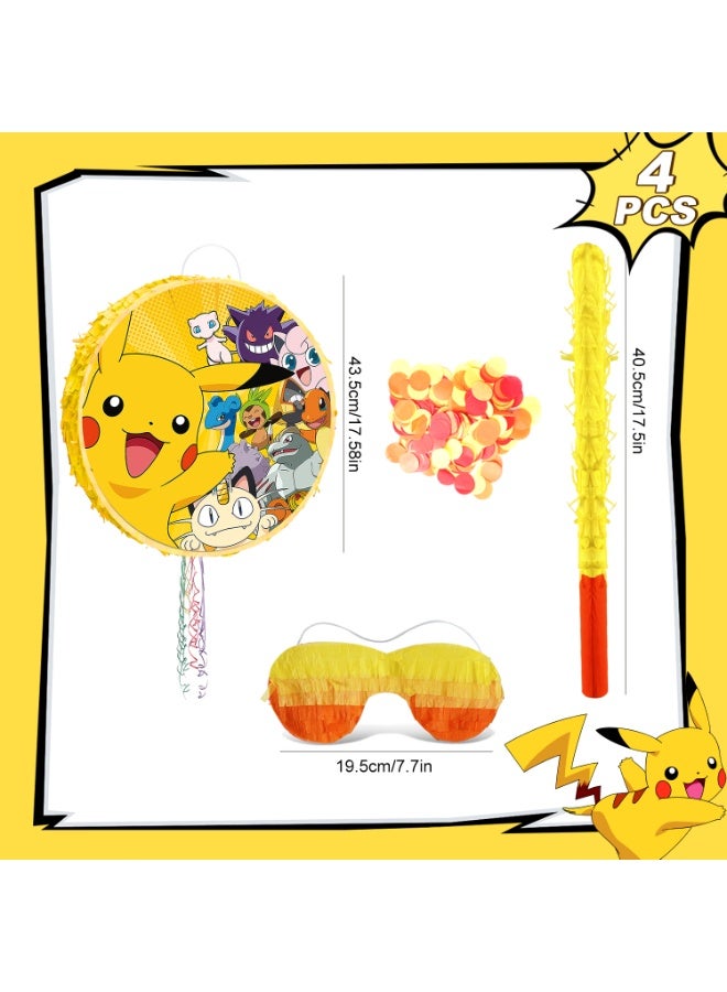 FRUITFUL PARTY Pikachu Round Pinata, Pokemon Party Pinata Bundle - Large Electric Mouse Pinata, Pokemon Battle Party Game Decorations Party Stick etc Pikachu Pinata Birthday Party Supplies - Image 2