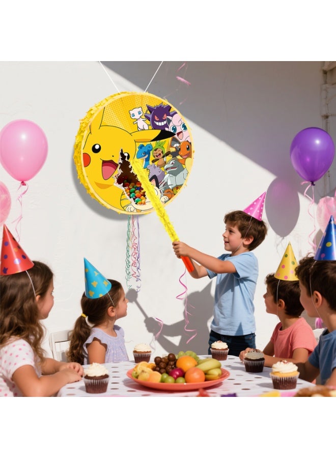 FRUITFUL PARTY Pikachu Round Pinata, Pokemon Party Pinata Bundle - Large Electric Mouse Pinata, Pokemon Battle Party Game Decorations Party Stick etc Pikachu Pinata Birthday Party Supplies - Image 5