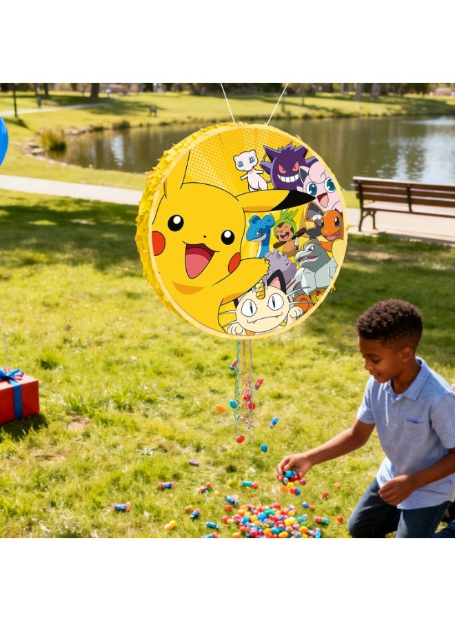 FRUITFUL PARTY Pikachu Round Pinata, Pokemon Party Pinata Bundle - Large Electric Mouse Pinata, Pokemon Battle Party Game Decorations Party Stick etc Pikachu Pinata Birthday Party Supplies - Image 3