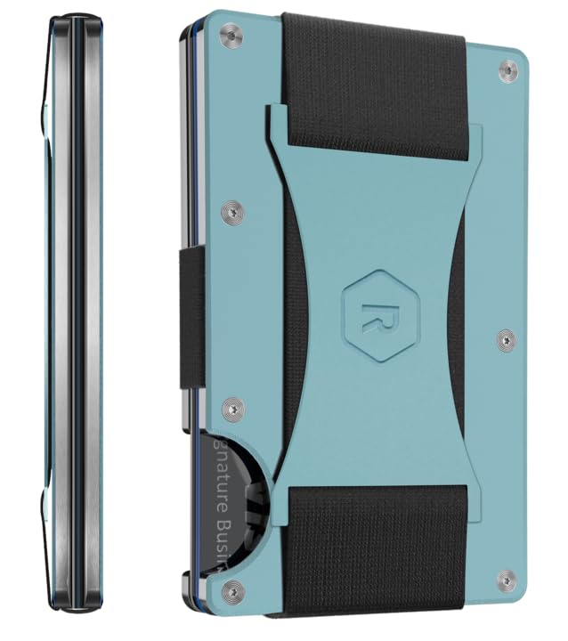 The Ridge Wallet For Women, Slim Wallet For Women - Thin as a Rail, Minimalist Aesthetics, Holds up to 12 Cards, RFID Safe, Blocks Chip Readers, Aluminum Wallet With Cash Strap (Sea Glass) - Image 1