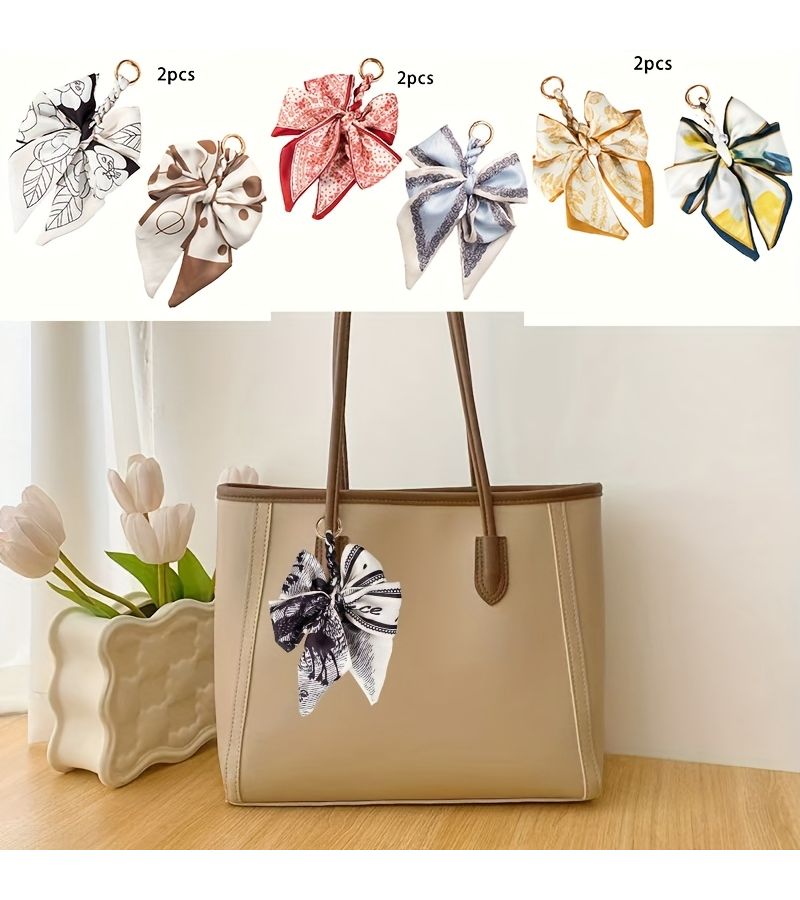 2pc Stripes Handmade Bow Bag Charms Versatile Keychain Pendants DIY Wallet Accessories - Image 1