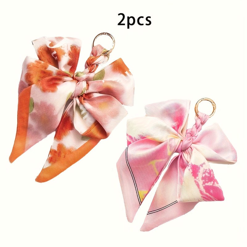 2pc Stripes Handmade Bow Bag Charms Versatile Keychain Pendants DIY Wallet Accessories - Image 3