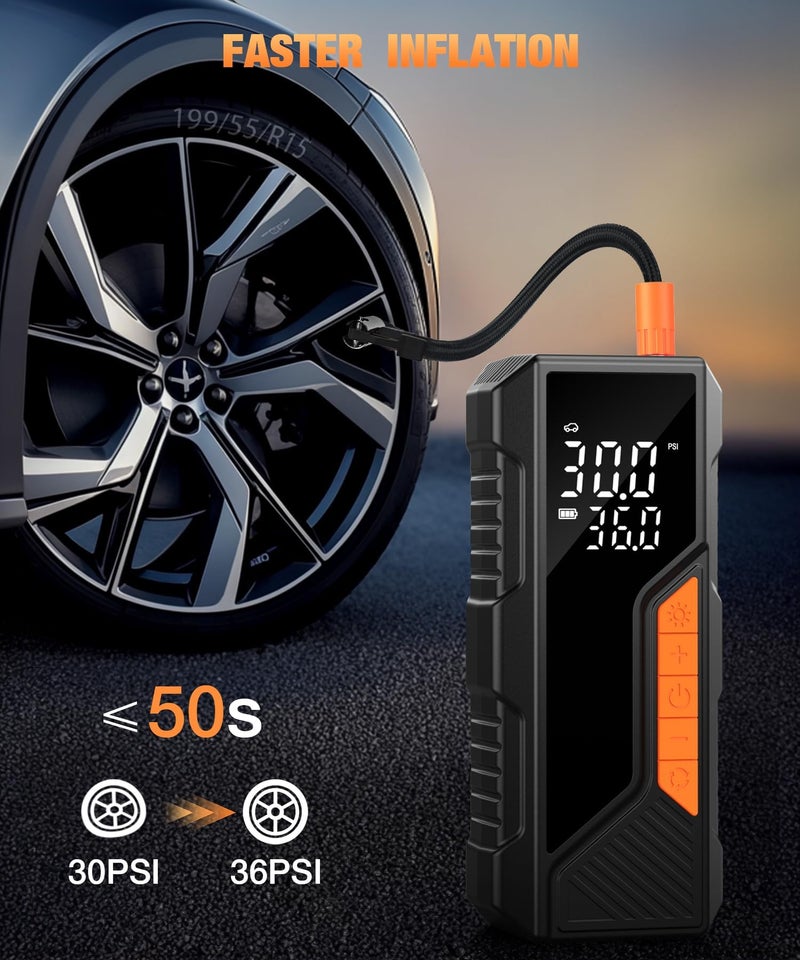 Auto Hub Cordless Tyre Inflator for Car & Bike - 6000 mAh Battery - 2X Faster Inflation- Power Bank - Digital Display - Dual Mode (Battery & 12V Car Port), 150PSI Air Pump, Tyre Inflator - Orange - Image 3