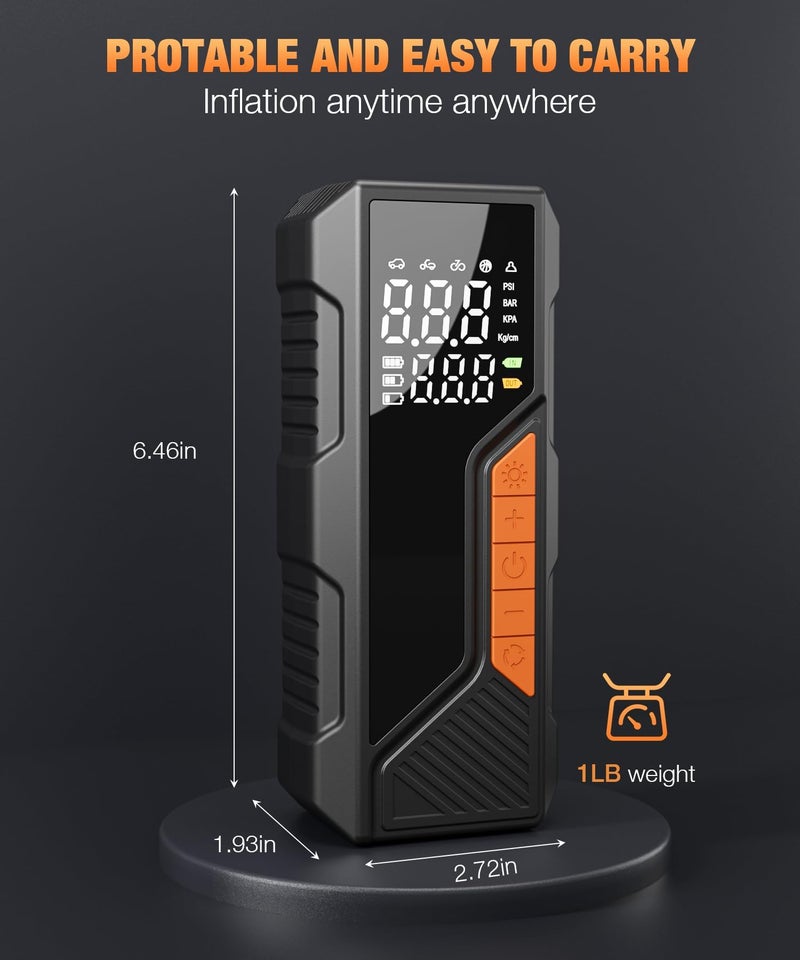 Auto Hub Cordless Tyre Inflator for Car & Bike - 6000 mAh Battery - 2X Faster Inflation- Power Bank - Digital Display - Dual Mode (Battery & 12V Car Port), 150PSI Air Pump, Tyre Inflator - Orange - Image 2
