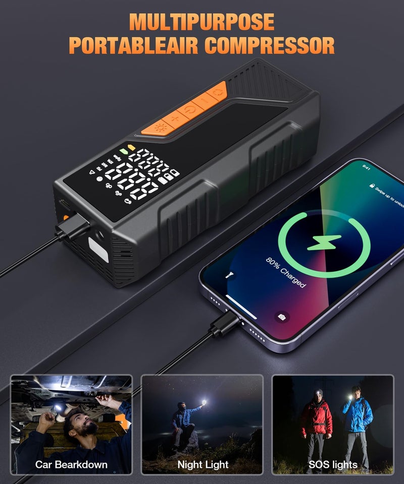 Auto Hub Cordless Tyre Inflator for Car & Bike - 6000 mAh Battery - 2X Faster Inflation- Power Bank - Digital Display - Dual Mode (Battery & 12V Car Port), 150PSI Air Pump, Tyre Inflator - Orange - Image 5