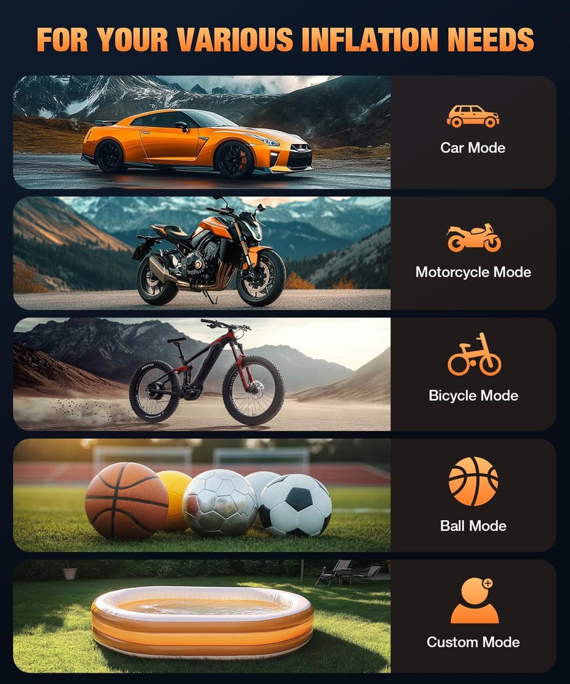Auto Hub Cordless Tyre Inflator for Car & Bike - 6000 mAh Battery - 2X Faster Inflation- Power Bank - Digital Display - Dual Mode (Battery & 12V Car Port), 150PSI Air Pump, Tyre Inflator - Orange - Image 4
