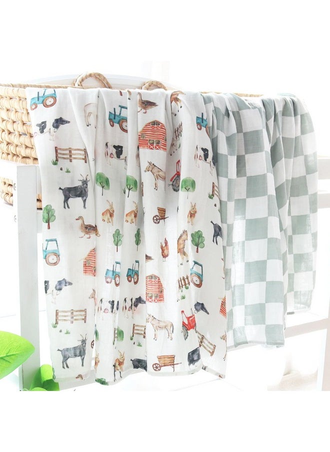 LifeTree Muslin Swaddle Blankets Neutral, Farm Animals Baby Swaddling Wrap Nursery Receiving Blanket For Boys & Girls, Soft 70% Viscose From Bamboo And 30% Cotton, Large 47 X 47 Inches  - Image 4
