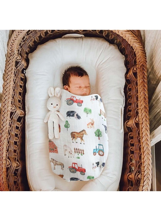 LifeTree Muslin Swaddle Blankets Neutral, Farm Animals Baby Swaddling Wrap Nursery Receiving Blanket For Boys & Girls, Soft 70% Viscose From Bamboo And 30% Cotton, Large 47 X 47 Inches  - Image 2