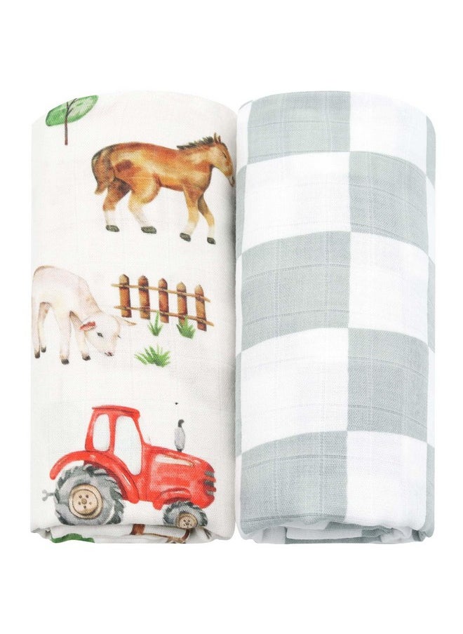 LifeTree Muslin Swaddle Blankets Neutral, Farm Animals Baby Swaddling Wrap Nursery Receiving Blanket For Boys & Girls, Soft 70% Viscose From Bamboo And 30% Cotton, Large 47 X 47 Inches  - Image 1
