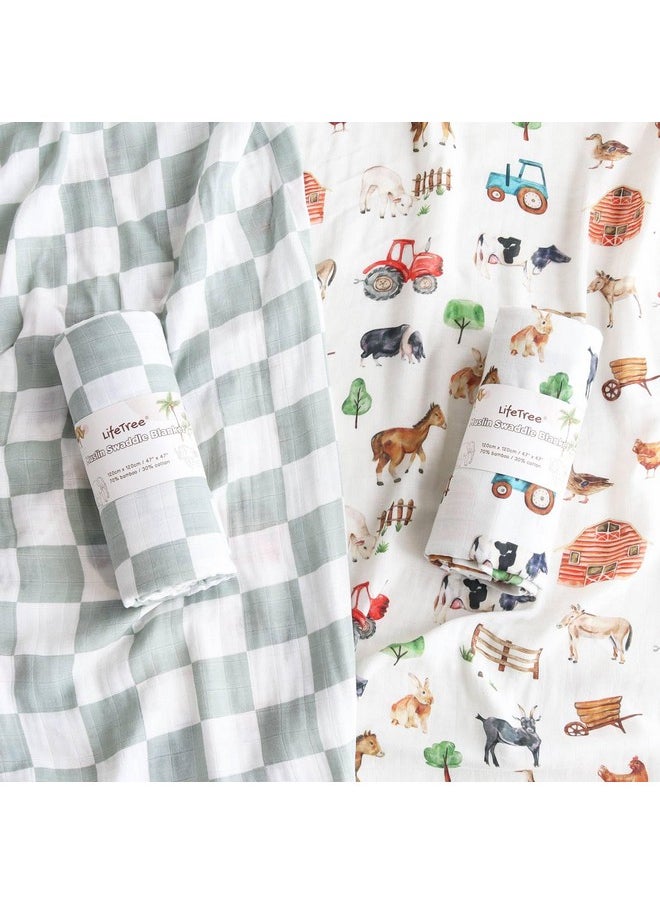 LifeTree Muslin Swaddle Blankets Neutral, Farm Animals Baby Swaddling Wrap Nursery Receiving Blanket For Boys & Girls, Soft 70% Viscose From Bamboo And 30% Cotton, Large 47 X 47 Inches  - Image 5
