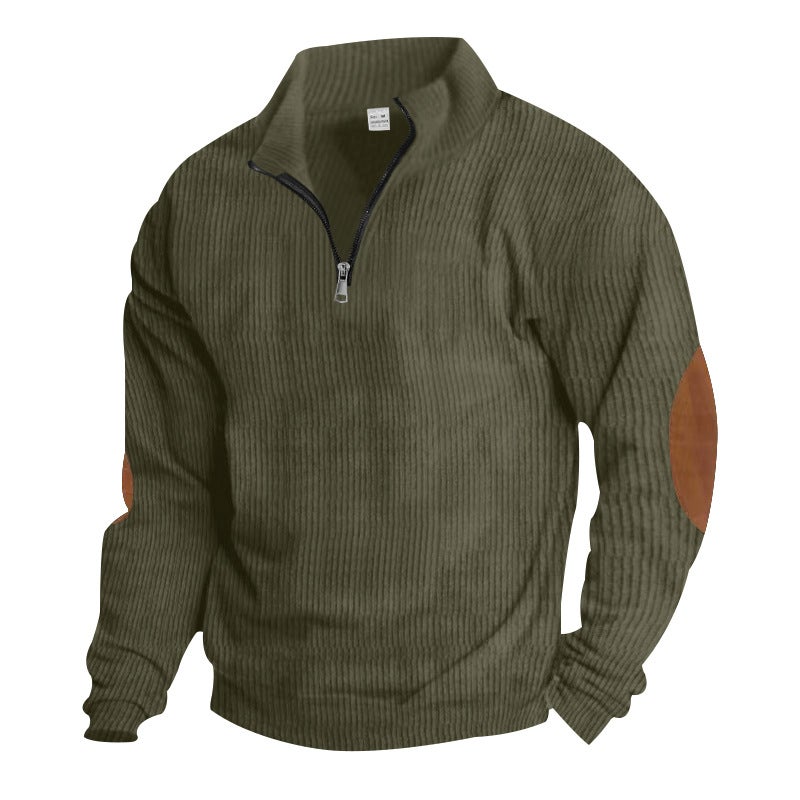 2025 Export Autumn and Winter Cross-Border Pure Color Men''s Sweatshirt Autumn and Winter Half-Zip Corduroy Casual Stand-Up Collar Long Sleeves - Image 1