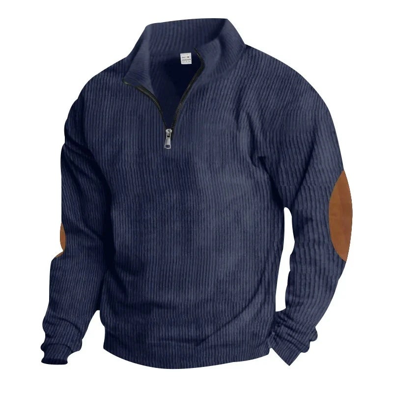 2025 Export Autumn and Winter Cross-Border Pure Color Men''s Sweatshirt Autumn and Winter Half-Zip Corduroy Casual Stand-Up Collar Long Sleeves - Image 4
