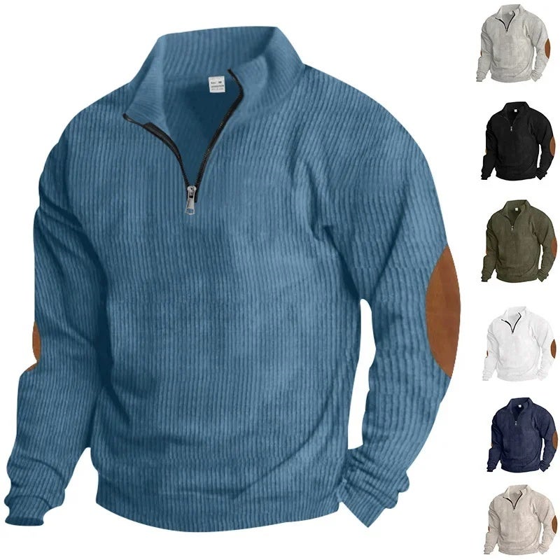 2025 Export Autumn and Winter Cross-Border Pure Color Men''s Sweatshirt Autumn and Winter Half-Zip Corduroy Casual Stand-Up Collar Long Sleeves - Image 2
