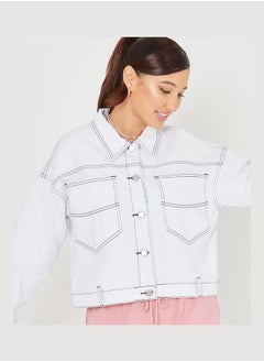 Short Length Denim Jacket with Contrast Piped Detail