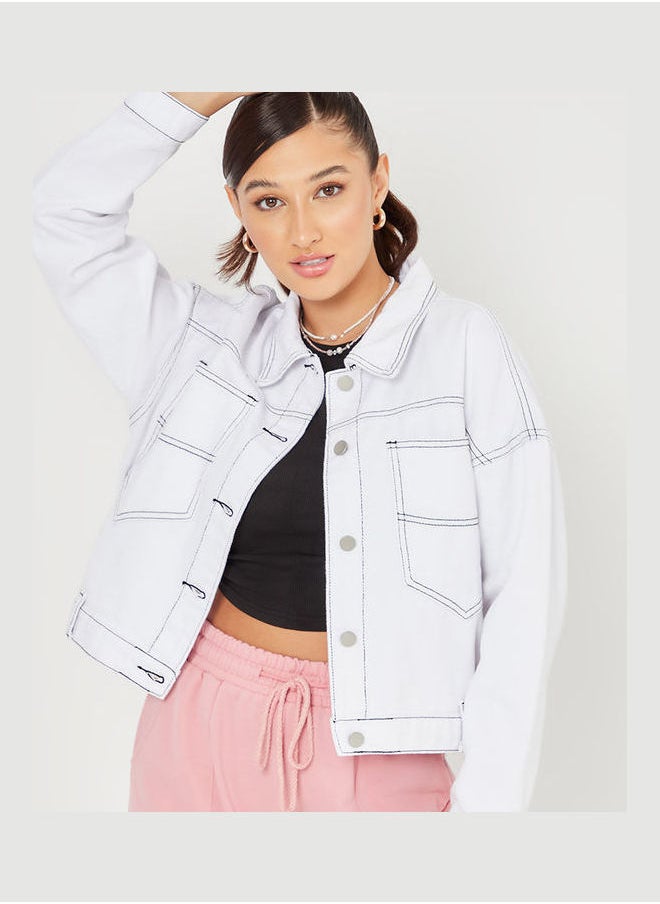 Styli - Short Length Denim Jacket with Contrast Piped Detail - Image 1