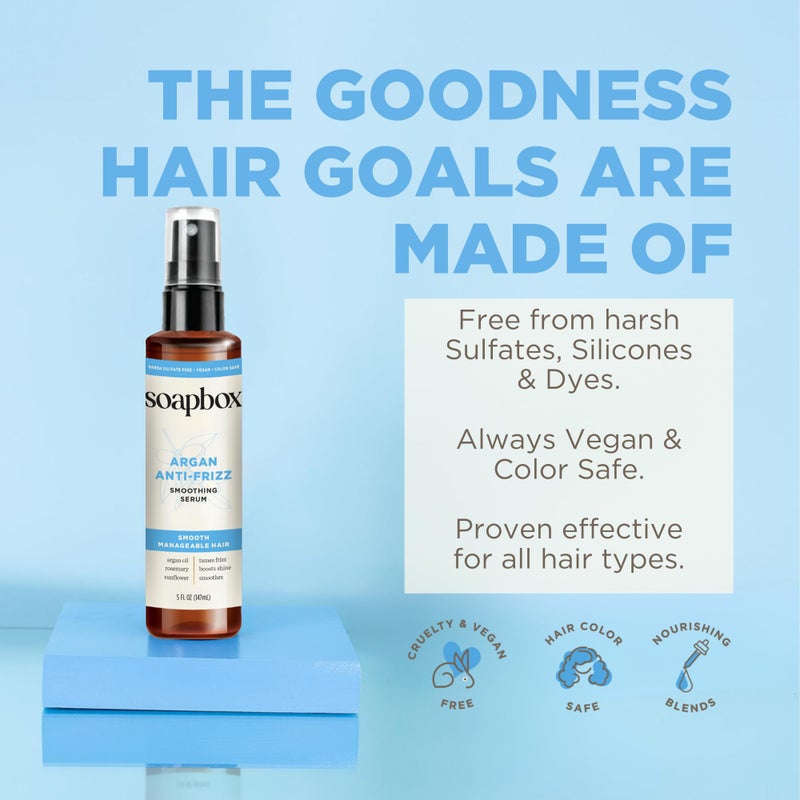 Soapbox Argan Oil Smoothing Serum, Anti-Frizz Serum For All Hair Types with Shea Butter & Vitamin E Repairs Damage & Controls Flyaways - Vegan, Cruelty and Gluten Free (5 Fl oz) - Image 5