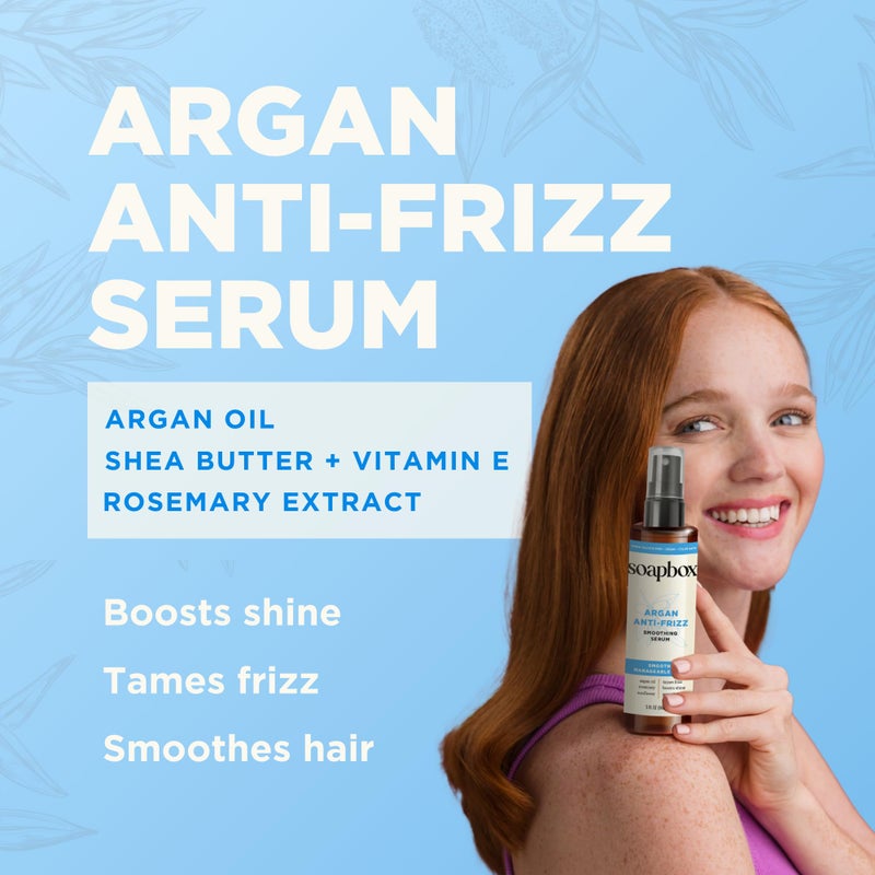 Soapbox Argan Oil Smoothing Serum, Anti-Frizz Serum For All Hair Types with Shea Butter & Vitamin E Repairs Damage & Controls Flyaways - Vegan, Cruelty and Gluten Free (5 Fl oz) - Image 3