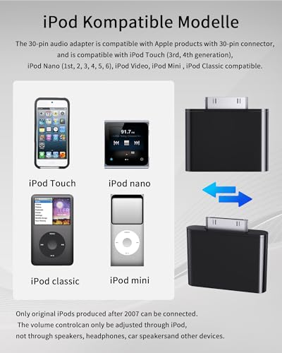 RICHUPON 30 Pin Audio Adapter for iPod Classic/Nano/Touch/Mini/Video, Dock Connector Converter for Music Playback, Plug & Play Design - Image 2