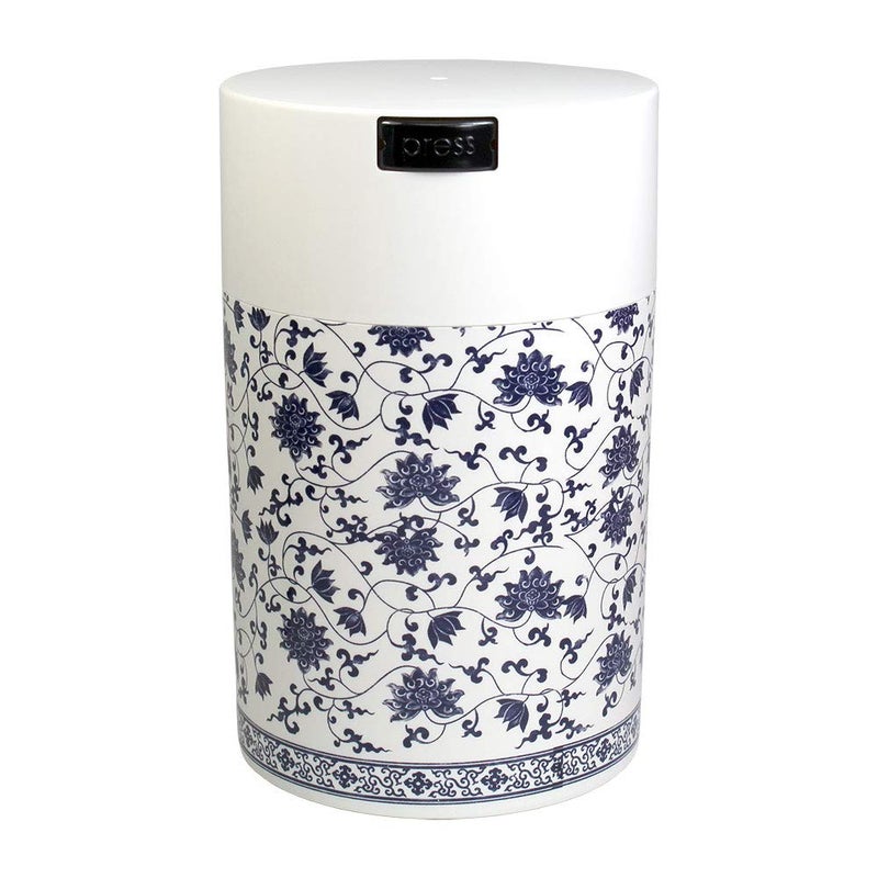Coffeevac 1LB  Patented Airtight Container  Multiuse Vacuum Container Works as Smell Proof Containers for Ground Coffee and Coffee Bean Containers White Floral