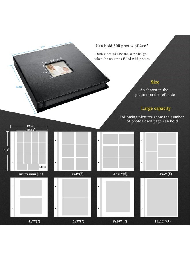 1DOT2 Photo Album SelfAdhesive 100 Pages Sticky Page Leather Cover Magnetic Scrapbook Family Albums for Christmas Gifts Birthday Wedding Memory Photo Book 4X6 5X7 6X8 8X10 Big Black - Image 2