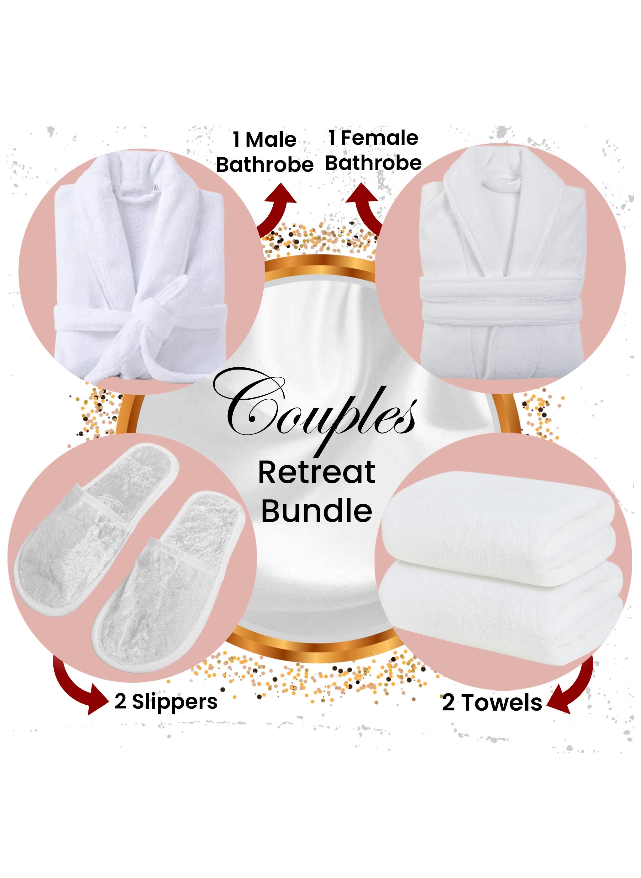 Asraar Couple Retreat Bundle 6-Piece Set – Includes 1 Male Bathrobe XL, 1 Female Bathrobe XL, 2 Luxurious Slippers, and 2 Premium Towels 50 x 80cm 250g – Perfect for Relaxation – High-Quality Fabric for Spa-Like Experience at Home – Ideal for Couples 