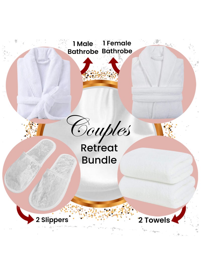 Asraar Couple Retreat Bundle 6-Piece Set – Includes 1 Male Bathrobe XL, 1 Female Bathrobe XL, 2 Luxurious Slippers, and 2 Premium Towels 50 x 80cm 250g – Perfect for Relaxation – High-Quality Fabric for Spa-Like Experience at Home – Ideal for Couples  - Image 1