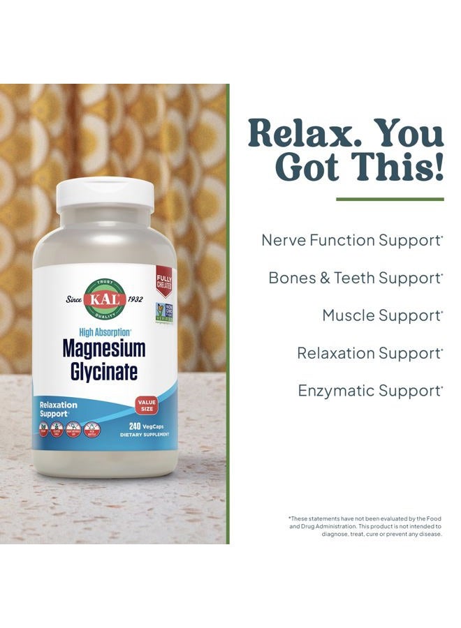 KAL Magnesium Glycinate, New & Improved Fully Chelated High Absorption Formula with BioPerine, Bisglycinate Chelate for Stress, Relaxation, Muscle & Bone Health Support, 60 Servings, 240 VegCaps - Image 3