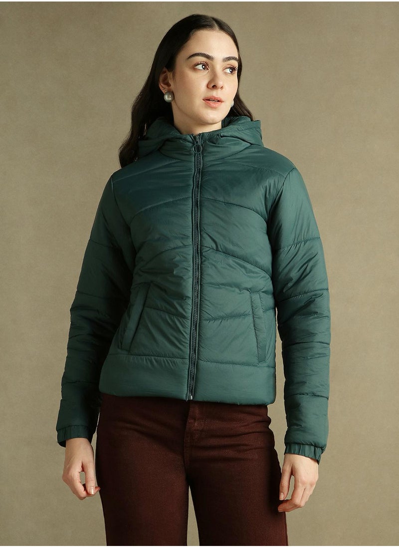 Dennis Lingo - Women's Dark Green 100% Polyester Solid Regular Fit Jacket - Image 1