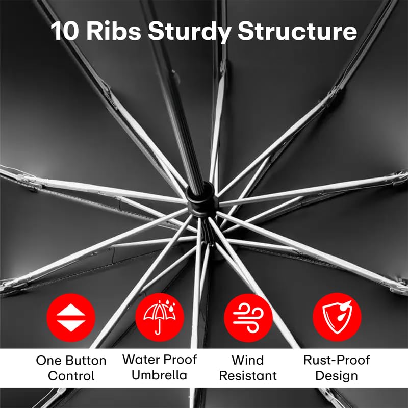 PRIME PICK مظلة سفر مدمجة مع شريط عاكس، مقاومة للرياح وحماية من الأشعة فوق البنفسجية، مقبض مضاد للانزلاق خفيف الوزن 95% حجب للأشعة فوق البنفسجية للرجال والنساء والأطفال مثالية للحماية من المطر والشمس - Image 4
