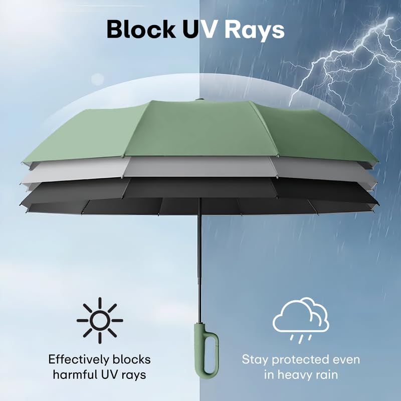 PRIME PICK مظلة سفر مدمجة مع شريط عاكس، مقاومة للرياح وحماية من الأشعة فوق البنفسجية، مقبض مضاد للانزلاق خفيف الوزن 95% حجب للأشعة فوق البنفسجية للرجال والنساء والأطفال مثالية للحماية من المطر والشمس - Image 2