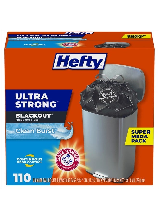 Hefty Ultra Strong Tall Kitchen Trash Bags, Blackout, Clean Burst, 13 Gallon, 110 Count - Image 1