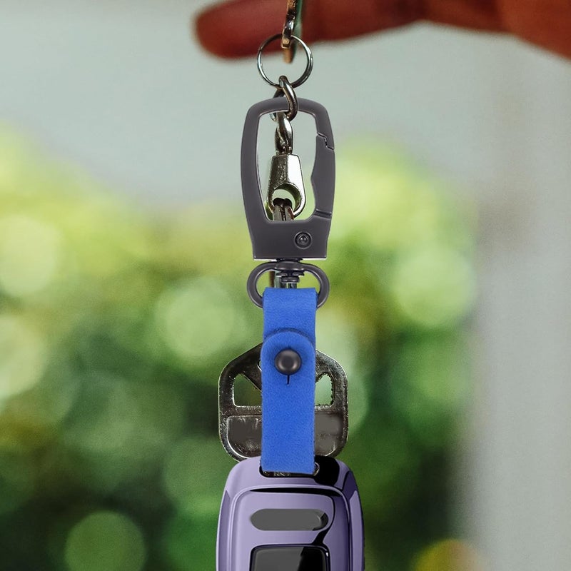 Men’s Blue Leather Car Keychain with Metal Ring Anti-lost Key Holder for Men Sturdy Key Chain and Backpack Accessories - Image 4